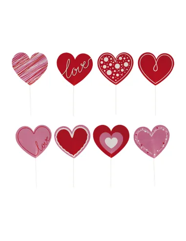 Set 8 toppers de papel Corazones San Valentín Dekora