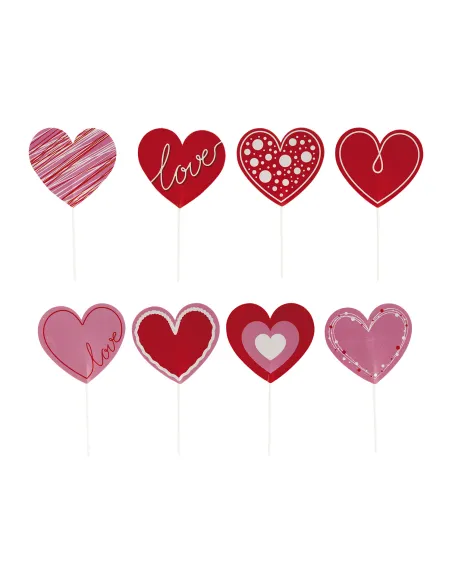 Set 8 toppers de papel Corazones San Valentín Dekora