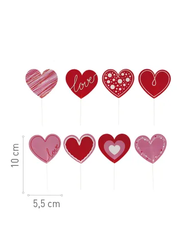Set 8 toppers de papel Corazones San Valentín Dekora