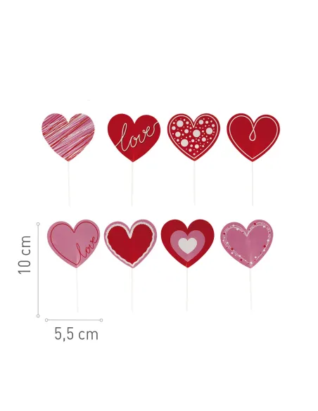 Set 8 toppers de papel Corazones San Valentín Dekora
