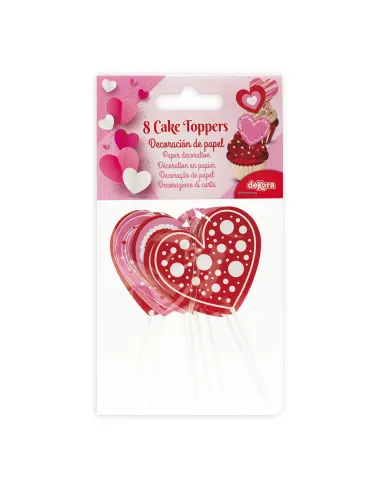Set 8 toppers de papel Corazones San Valentín Dekora