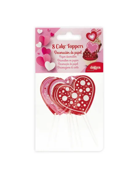 Set 8 toppers de papel Corazones San Valentín Dekora
