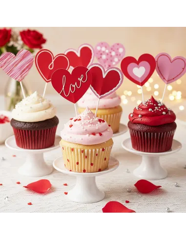 Set 8 toppers de papel Corazones San Valentín Dekora