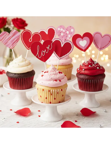 Set 8 toppers de papel Corazones San Valentín Dekora