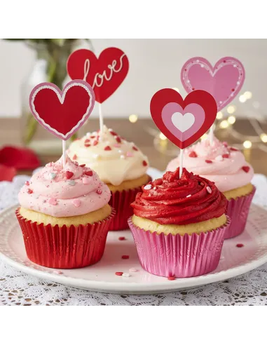 Set 8 toppers de papel Corazones San Valentín Dekora