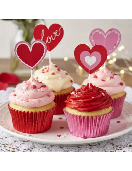 Set 8 toppers de papel Corazones San Valentín Dekora