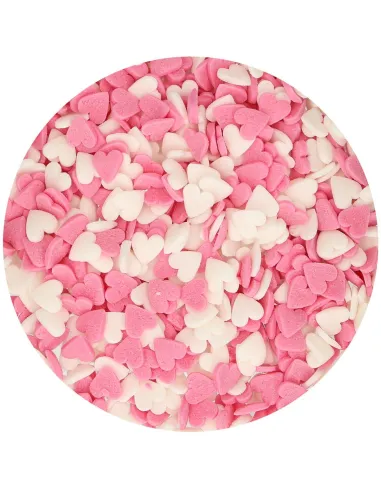 Sprinkles corazones de azúcar blanco y rosa 60 g Funcakes