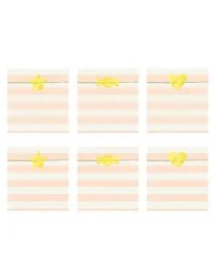 Set de 6 bolsas de papel rayas color melocotón con pegatina PartyDecor