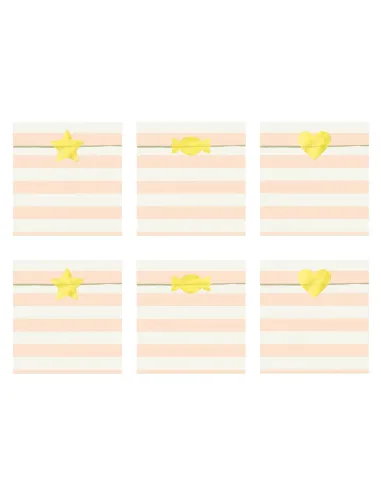 Set de 6 bolsas de papel rayas color melocotón con pegatina PartyDecor