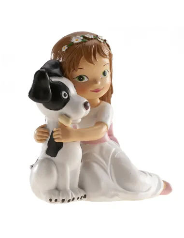 Figura niña comunión sentada con perro Dekora