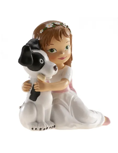 Figura niña comunión sentada con perro Dekora