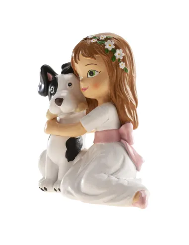Figura niña comunión sentada con perro Dekora