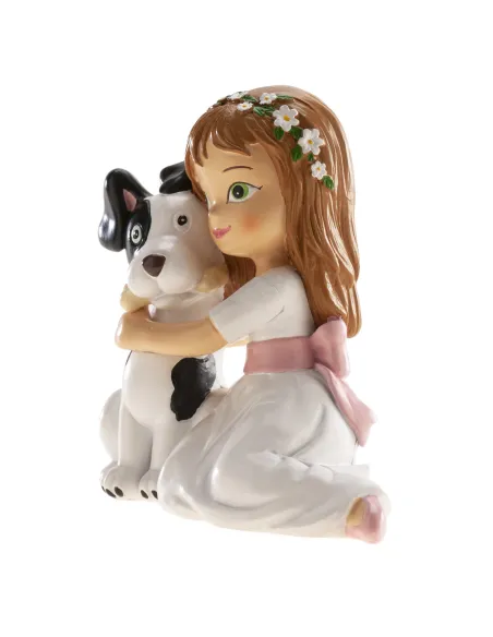 Figura niña comunión sentada con perro Dekora
