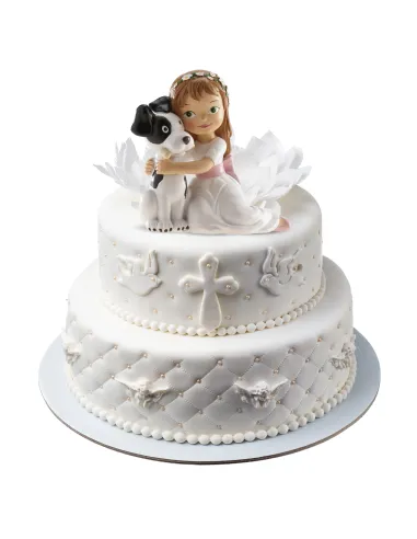 Figura niña comunión sentada con perro Dekora