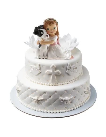 Figura niña comunión sentada con perro Dekora