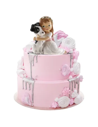 Figura niña comunión sentada con perro Dekora