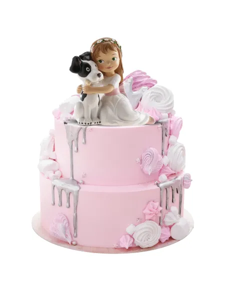 Figura niña comunión sentada con perro Dekora