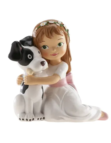 Figura niña comunión sentada con perro Dekora