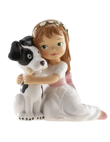 Figura niña comunión sentada con perro Dekora