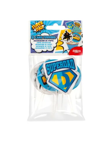 Set 8 toppers de papel Súper Papá  Dekora