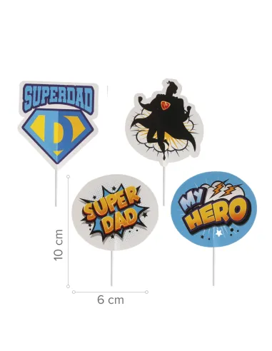 Set 8 toppers de papel Súper Papá  Dekora