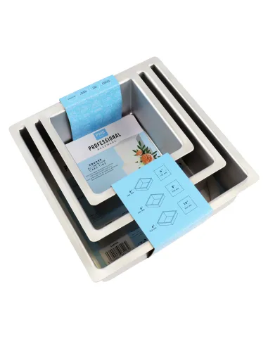 Set 3 Moldes cuadrados 15,2 - 20,3 - 25,4 x 10 cm altura PME