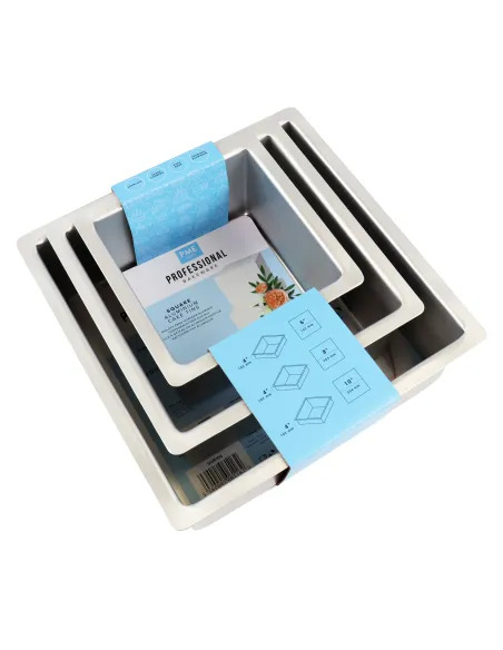 Set 3 Moldes cuadrados 15,2 - 20,3 - 25,4 x 10 cm altura PME