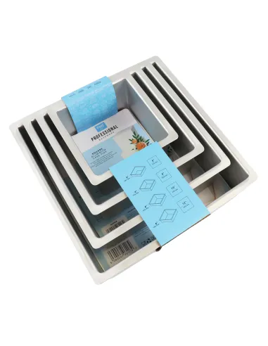 Set 4 Moldes cuadrados 15,2 - 20,3 - 25,4 - 30,5 x 10 cm altura PME