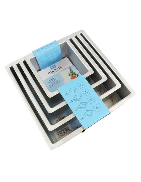 Set 4 Moldes cuadrados 15,2 - 20,3 - 25,4 - 30,5 x 10 cm altura PME
