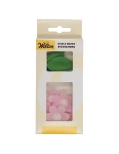 Flores de oblea rosa y hojas Funcakes 2