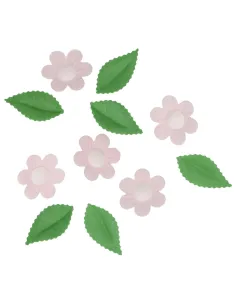 Flores de oblea rosa y hojas Funcakes