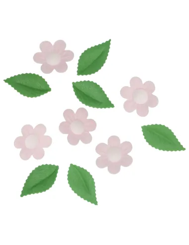 Flores de oblea rosa y hojas Funcakes