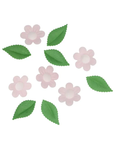 Flores de oblea rosa y hojas Funcakes