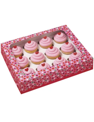 Caja 12 mini cupcakes corazones 3u.