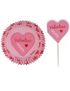 Cápsulas de papel combo corazones rosa 24u