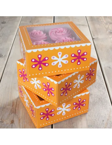 Set de 3 cajas para 4 cupcakes flores
