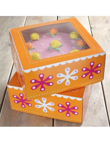 Set de 2 cajas para tarta flores 21x21x9
