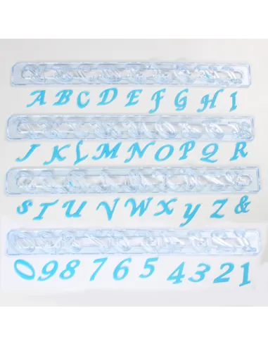 Cortadores regla números y letras mayúsculas cursiva