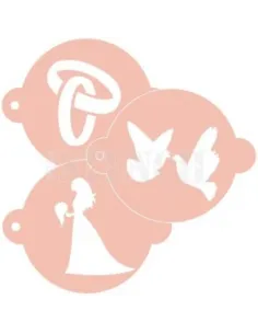 Set de 3 stencils alianzas, palomas y novia 9cm