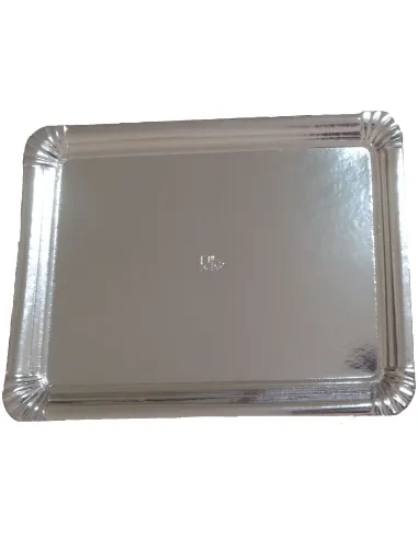 Bandeja rectangular cartón plata 25 x 33 cm