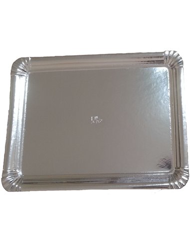 Bandeja rectangular de cartón plata 31 x 37,5 cm