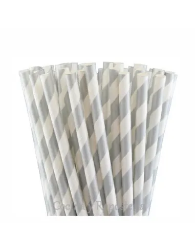 Pajitas de papel rayas plata