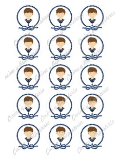 Papel azúcar galletas niño comunión pelo castaño