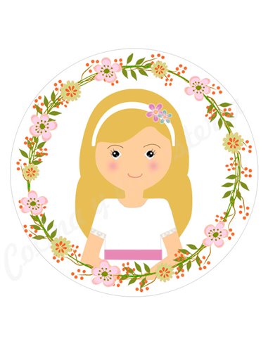 Papel azúcar flores niña comunión pelo rubio