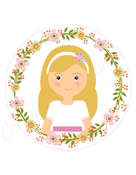 Papel azúcar flores niña comunión pelo rubio