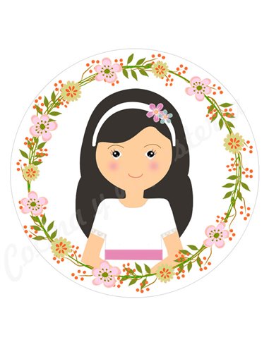 Papel azúcar flores niña comunión pelo moreno