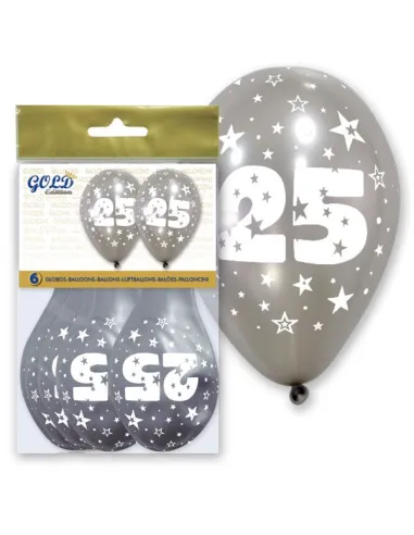 Set 6 globos plata 25 aniversario