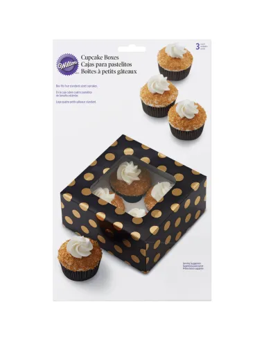 Set 3 cajas para 4 cupcakes lunares dorados
