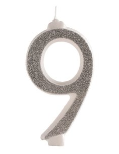 Vela gigante purpurina plata Nº 9