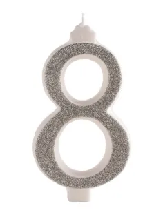 Vela gigante purpurina plata Nº 8